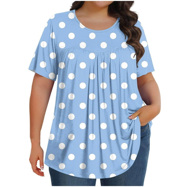 Hauts pour Femmes en Solde! Tunique Décontractée Grande Taille pour Femmes Manches Courtes Col Rond T-Shirts Ample Plissé Blouse d'Été