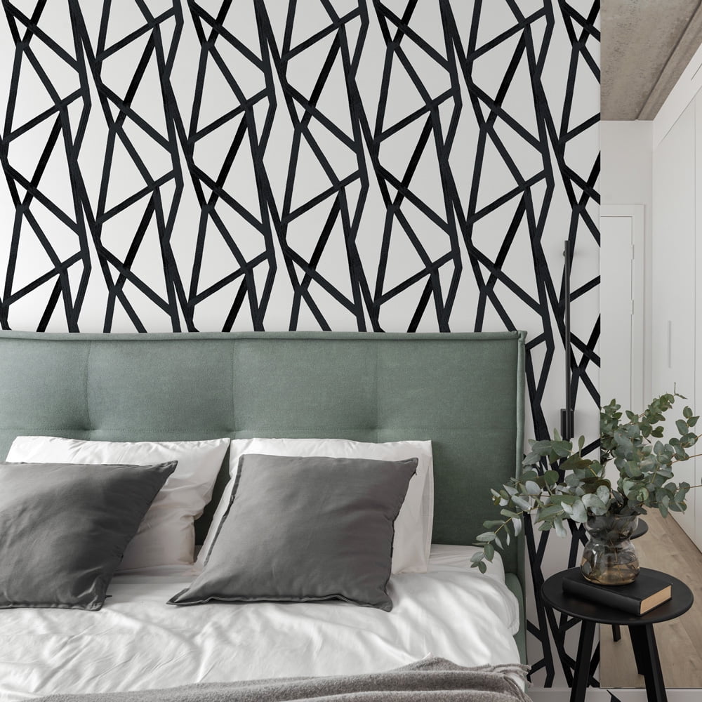 Tempaper x Genevieve Gorder Black on White Intersections Peel and Stick Wallpaper, 20.5" x 16.5'