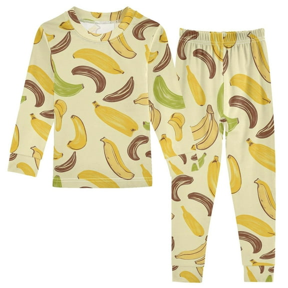 joogoo Yellow Banana 2 Piece Long Sleeve Tee and Pants Cotton Pajama Set 5Y
