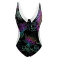 thumbnail image 2 of Gibobby Traje de baño sexy de una pieza Bañador de bikini con estampado de flores y cuello en V para mujer(Negro,XL), 2 of 3