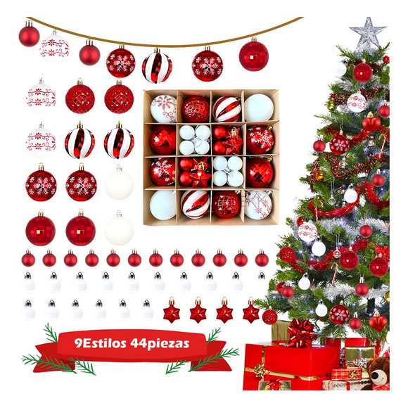 44pzas Esferas Navideñas De Plastico Decoración Arbol Navida Xtellar rojo