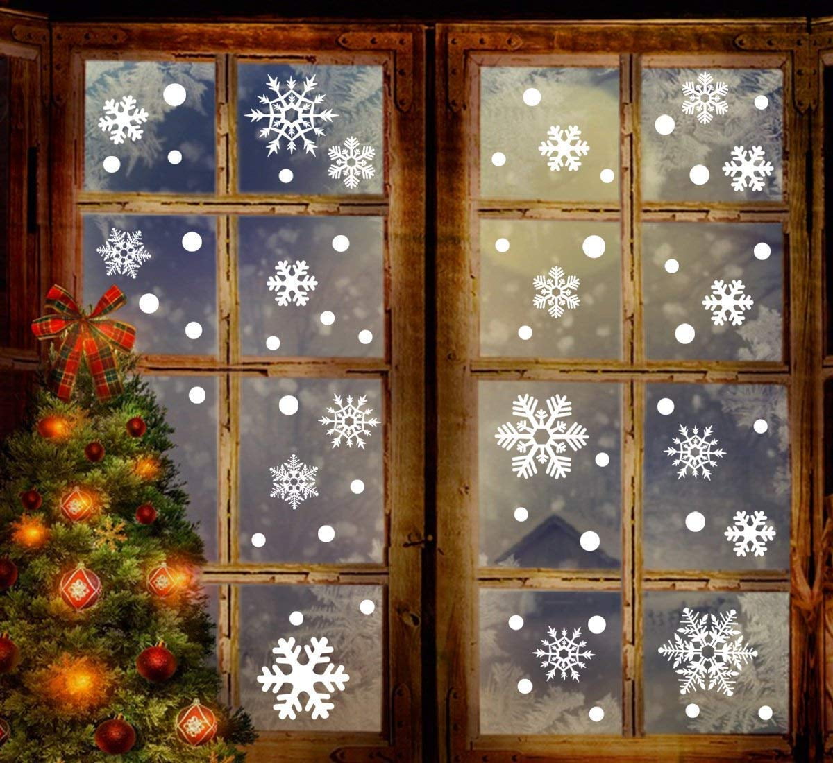 IDOXE 8 Sheets Christmas Window Clings White Snowflakes Decal Stickers Winter Wonderland Decorations Ornaments Party Supplies 