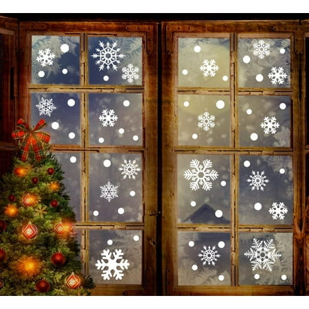 193 Piece Christmas Window Stickers - White Snowflakes Window Clings Decal Stickers Christmas Decoration Winter Wonderland Xmas Party Wall Stickers Decal Ornaments (6 Sheets)