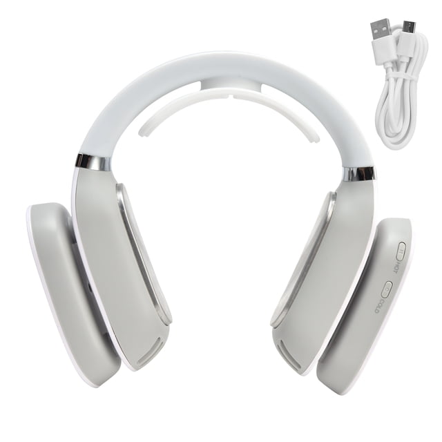 Ventilador de cuello LED Ventilador sin aspas manos libres con función de calefacción y refrigeración Bajo nivel de ruido Doble 3 velocidades para viajar Senderismo Estudio Blanco