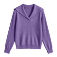 thumbnail image 7 of hoksml Women's Sailor Collar Ribbed Knit Sweater, Long Sleeve Slim Casual Pullover, 7 of 7