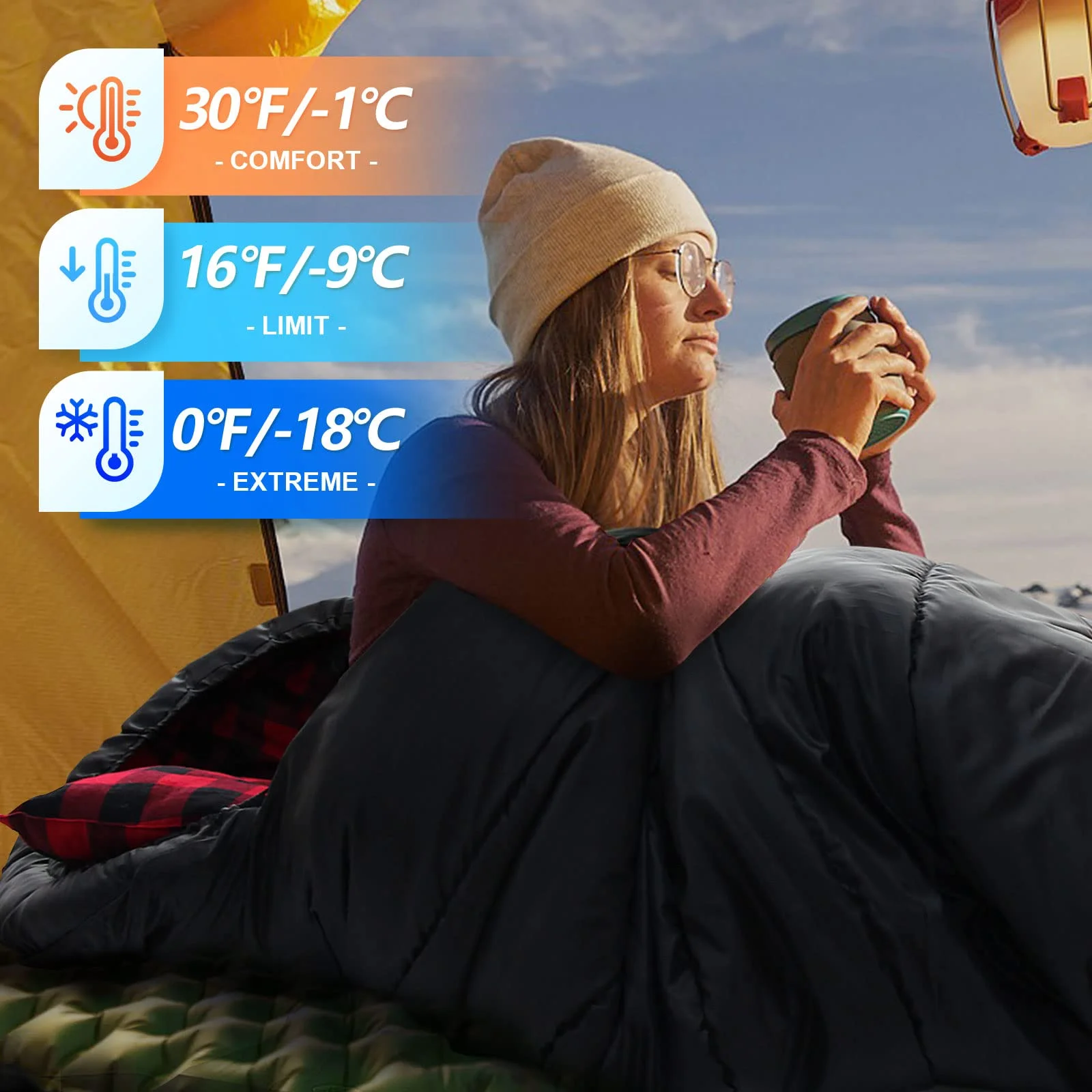 Lanthour 0° XXL Winter Sleeping Bag with Pillow and Sack photo 6