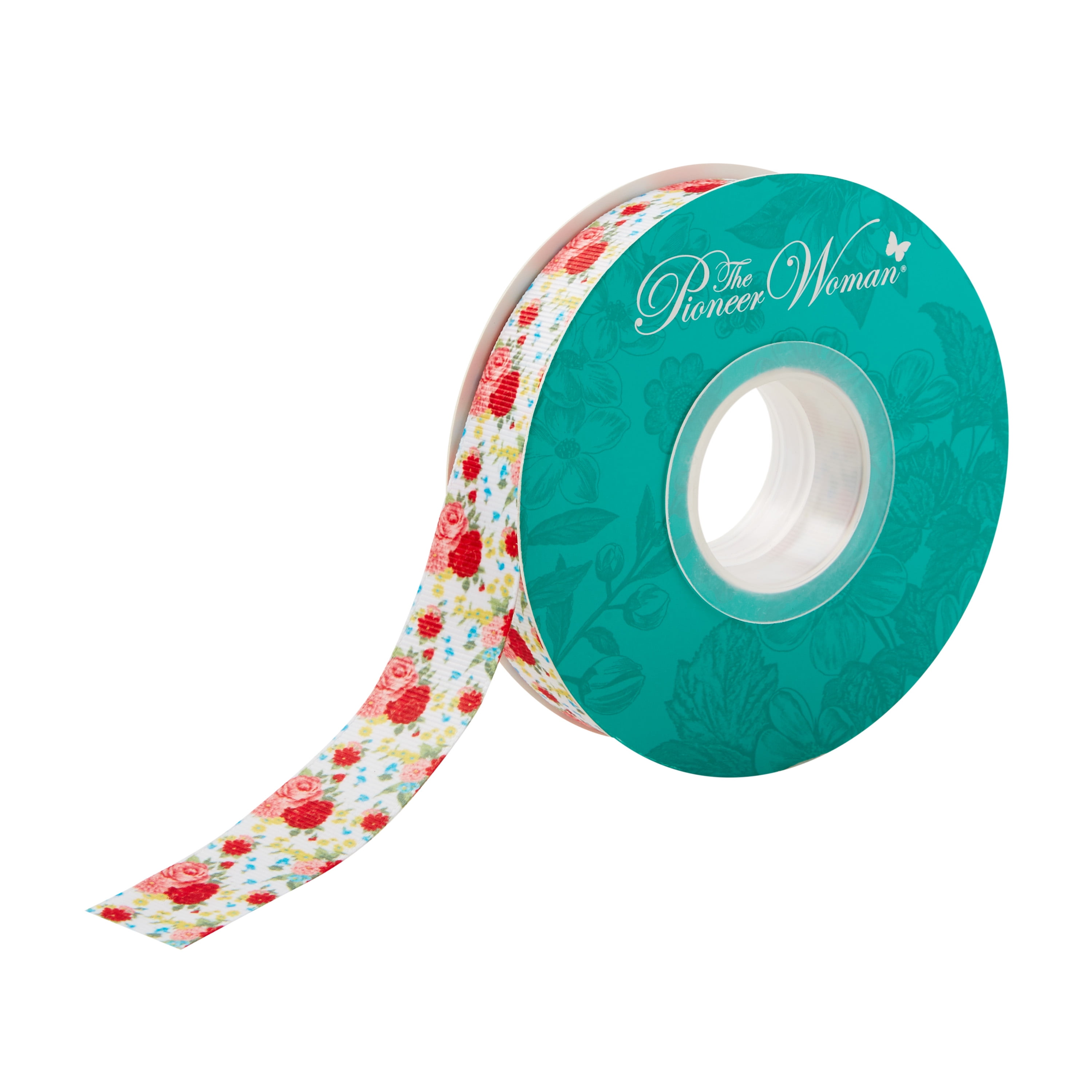 The Pioneer Woman Sweet Rose Ditsy Polyester Grosgrain Ribbon, 7/8' x 25 Yards