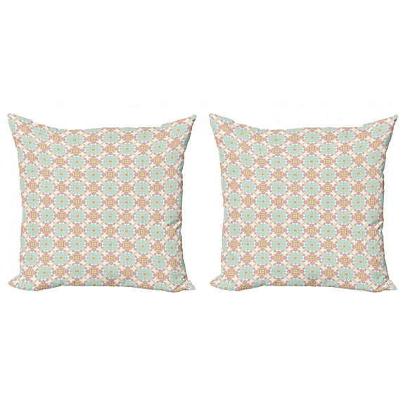 Moroccan Throw Pillow Cushion Cover Pack of 2, Mosaic Tiles Inspired Floral Pastel Tones Pattern, Zippered Double-Side Digital Print, 4 Sizes, Almond Green Blush, by Ambesonne
