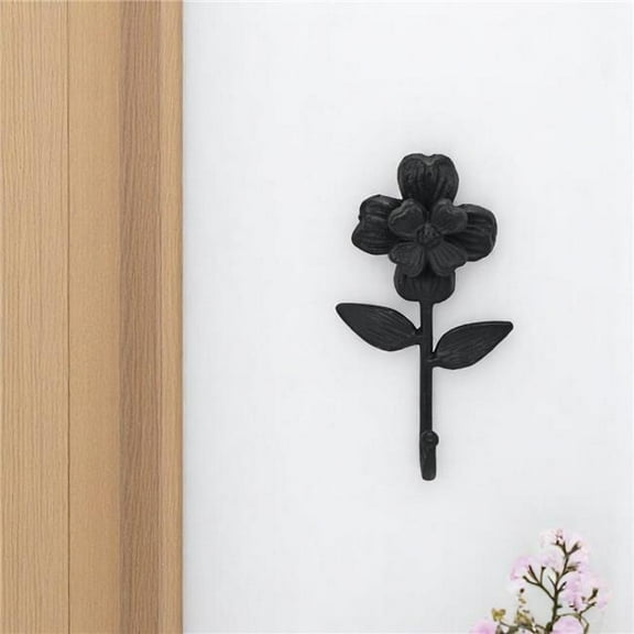 HomeRoots 612083 4 in. Black Cast Iron Flower Wall Hook