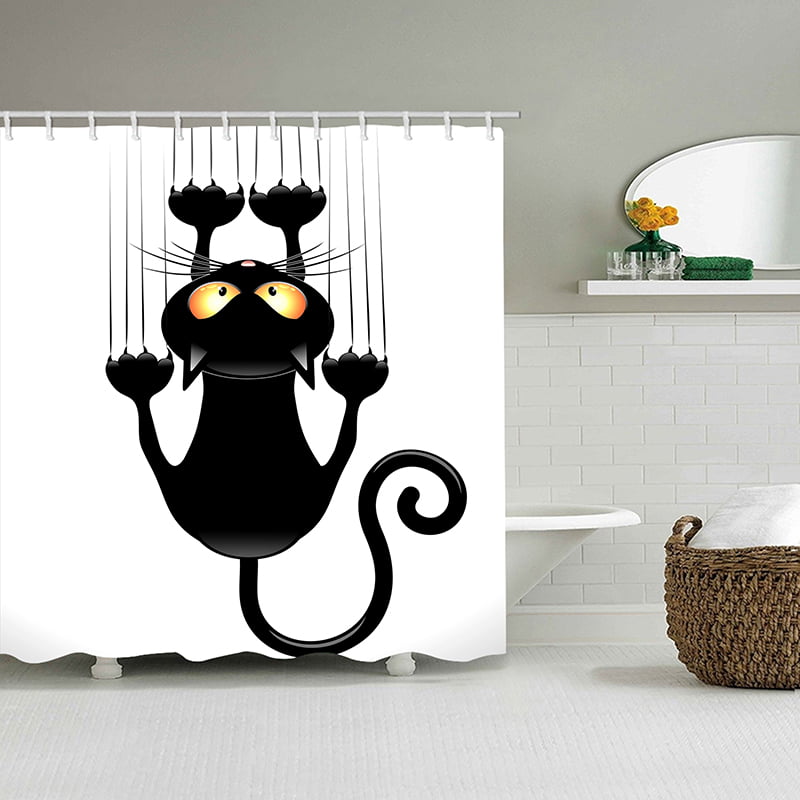 Bathroom Bathroom Accessories with 12 Hooks Cat Shower curtain for Bathroom 