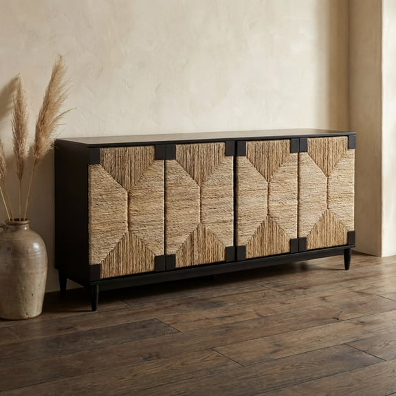 SAFAVIEH Storage Cabinet with 4 Doors, Mahogany Wood, Black