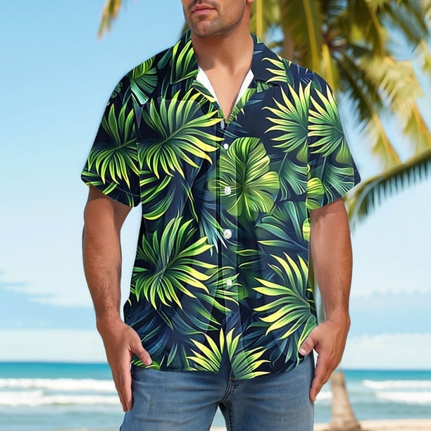 Blusa y camisa de manga corta con cuello vuelto, moda para mujer, informal, de manga corta, con cuello vuelto, con botones y estampado, blusa para hombre
