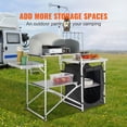 thumbnail image 2 of Camping Kitchen Table, Folding Outdoor Cooking Table with Storage Carrying Bag, Aluminum Cook Station 1 Cupboard & Detachable Windscreen, Quick Set-up for Picnics, BBQ, RV Traveling, Black, 2 of 6