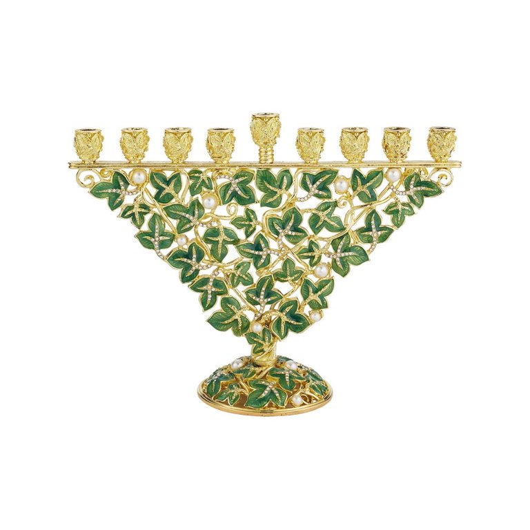 Gold Ivy Menorah with Crystals and Pearls photo 2