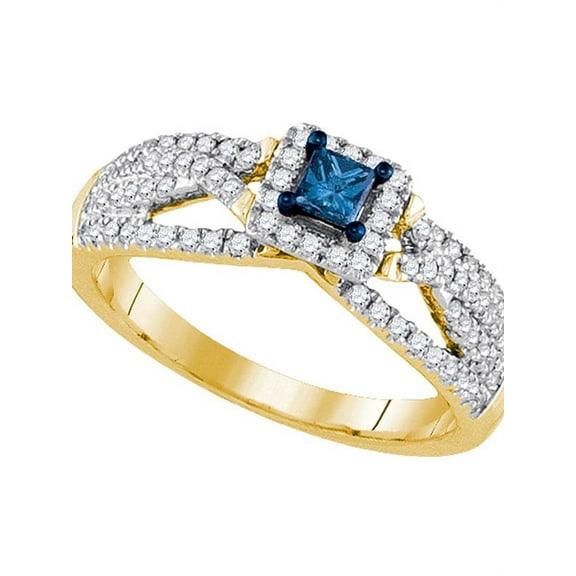 14kt Yellow Gold Womens Princess Blue Color Enhanced Diamond Solitaire Bridal Wedding Engagement Ring 1/2 Cttw