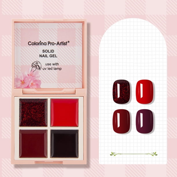 Fiudx Latas de Fototerapia con Pegamento para Esmalte de Uñas Sólido 4 Colores, Color Crema Sólido, Pegamento Pintado