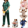 thumbnail image 1 of YOPTOP Women Short Sleeve Spring 2020 Summer Pajama Sets Silk Satin Pijama Sleepwear Pyjamas Plus Size 3XL Nightwear Set,Grey,M, 1 of 4