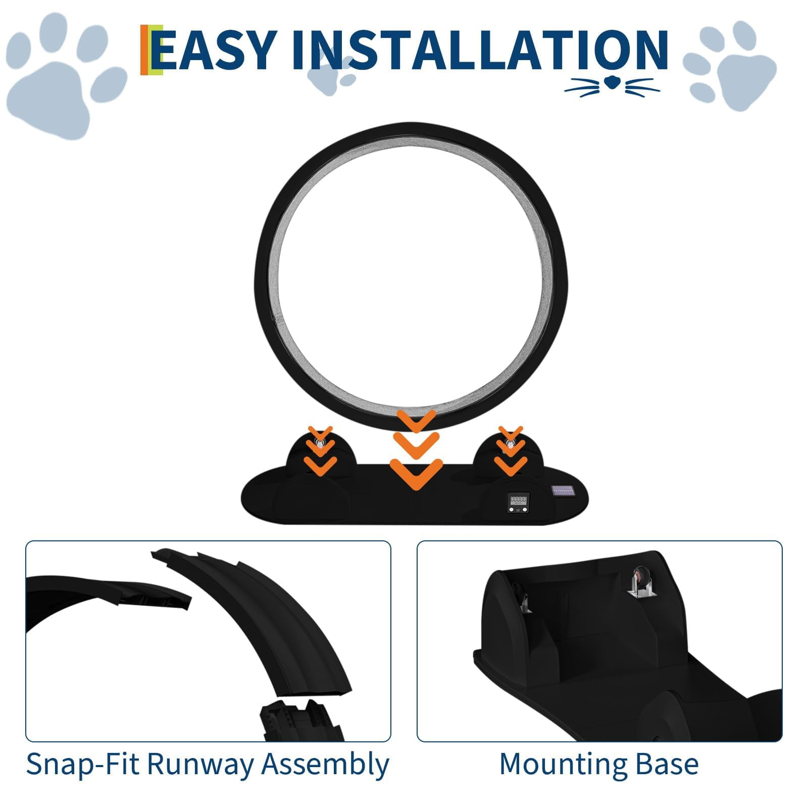 Cat Exercise Wheel for Indoor Cats, Fast Cat Wheel 45'' Quiet Cats Treadmill with Pedometer, Pet Running Wheels for Weight Loss and Health Black