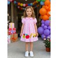 thumbnail image 6 of Cjfdfy Toddler Baby Girl Back to School Dress Kindergarten Outfit Kids Baby Girls First Day of School Outfit Summer Fall Apple School Bus Embroidered Short Sleeve Doll Collar Plaid Pleated Dress, 6 of 9