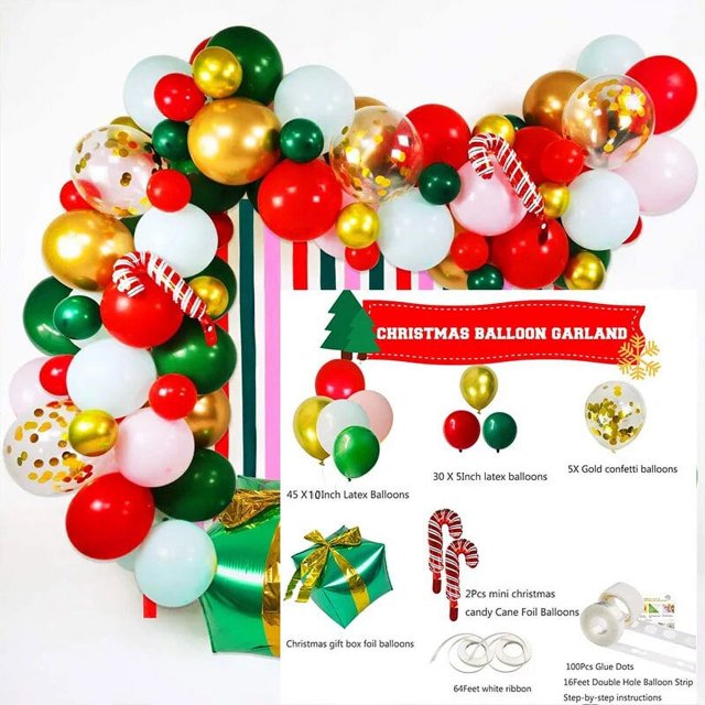 Kit de arco de guirnalda de globos de Navidad, caja de regalo de dulces rojos y blancos, decoraciones de fiesta de navidad