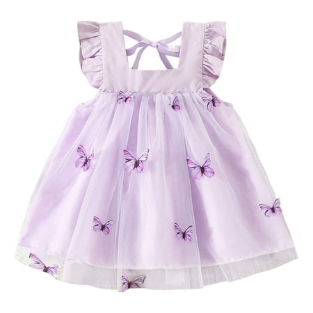 

WUXIAN Toddler Girls Fly Sleeve Butterfly Tulle Ruffles Dress Dance Dress Party Halloween Princesses Sundress Infants Baby Children Breathable Dailywear