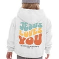 thumbnail image 2 of Ulanda Girls Christian Hoodies Jesus Loves You Faith Religious God Sweatshirts for Boys and Girls Fall Long Sleeve Pullover Tops (White, 13-14 Years), 2 of 4