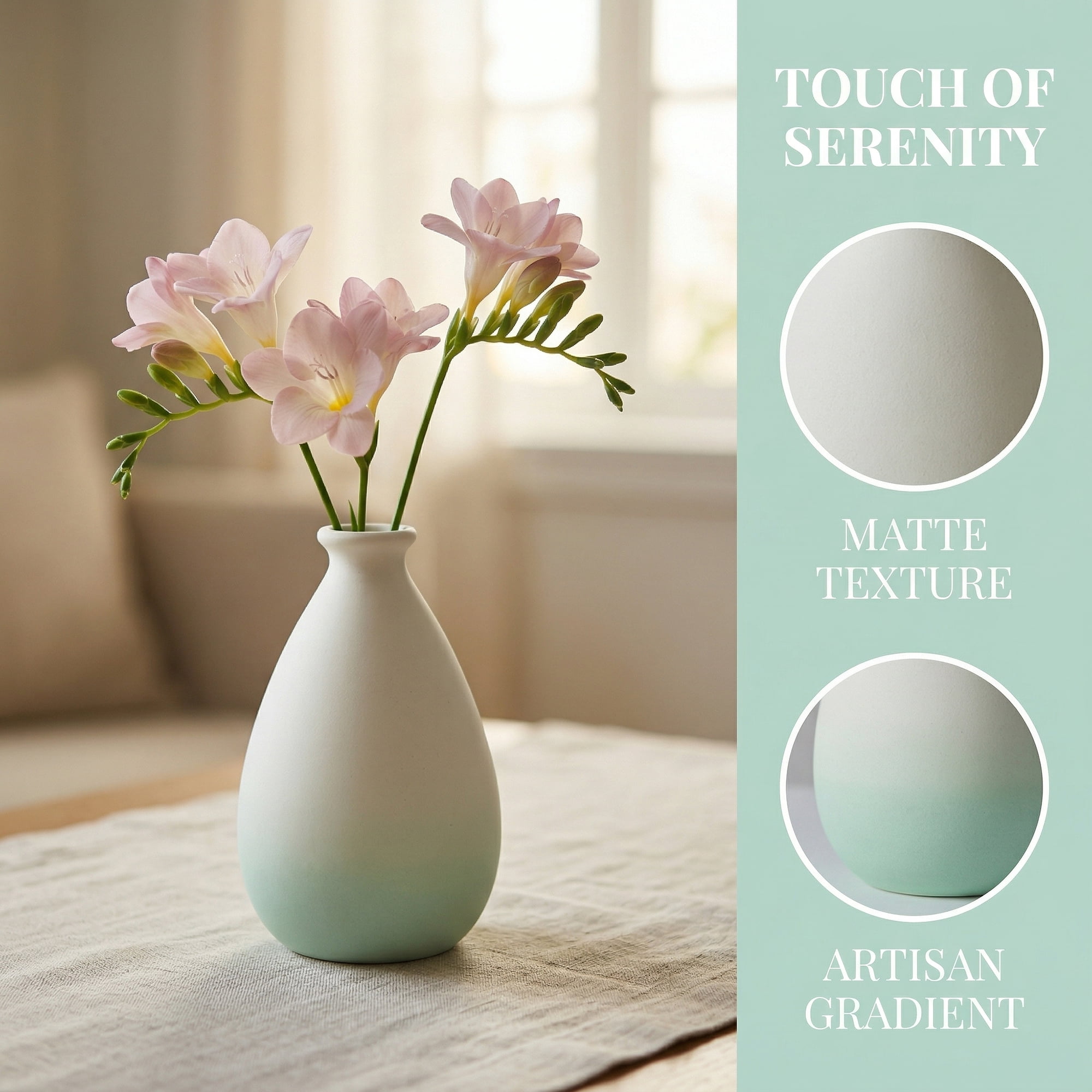 Unique Bargains Mini Ceramic Ribbed Bud Vase for Flower Aqua 2.8"L x 2.8"W x 4.3"H