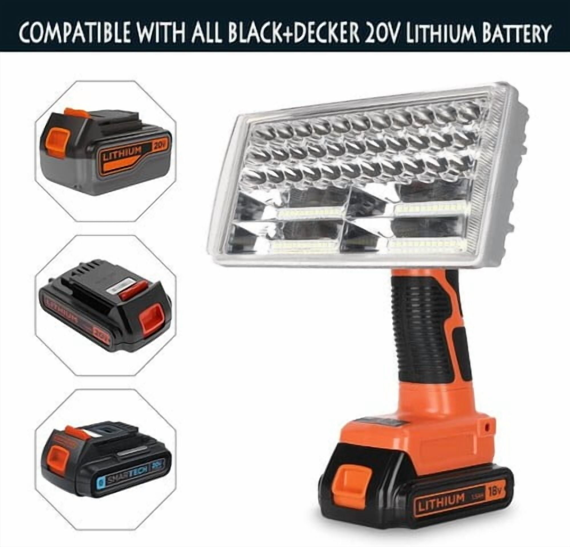40W 4200LM Black/+Decker Light, Powered by 20V Max Lithium-ion Battery, DTEZTECH Cordless Flashlight Tool with USB Port, 9" Zinc Alloy 110°Pivoting Head, Indoor Outdoor Camping Spotlight(Tool Only)