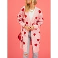 thumbnail image 3 of Musuos Women Open Front Duster Sweaters Heart Print Knitted Fall Cardigans with Pockets, 3 of 9