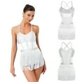 thumbnail image 6 of iiniim Womens Sleeveless Rhinestone Latin Dance Bodysuit Tassel Fringe Leotard Dress for Competition White L, 6 of 7