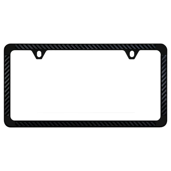 Black Simulated Carbon Fiber On Black Powder Coated Thin Rim License Plate Frame Holder
