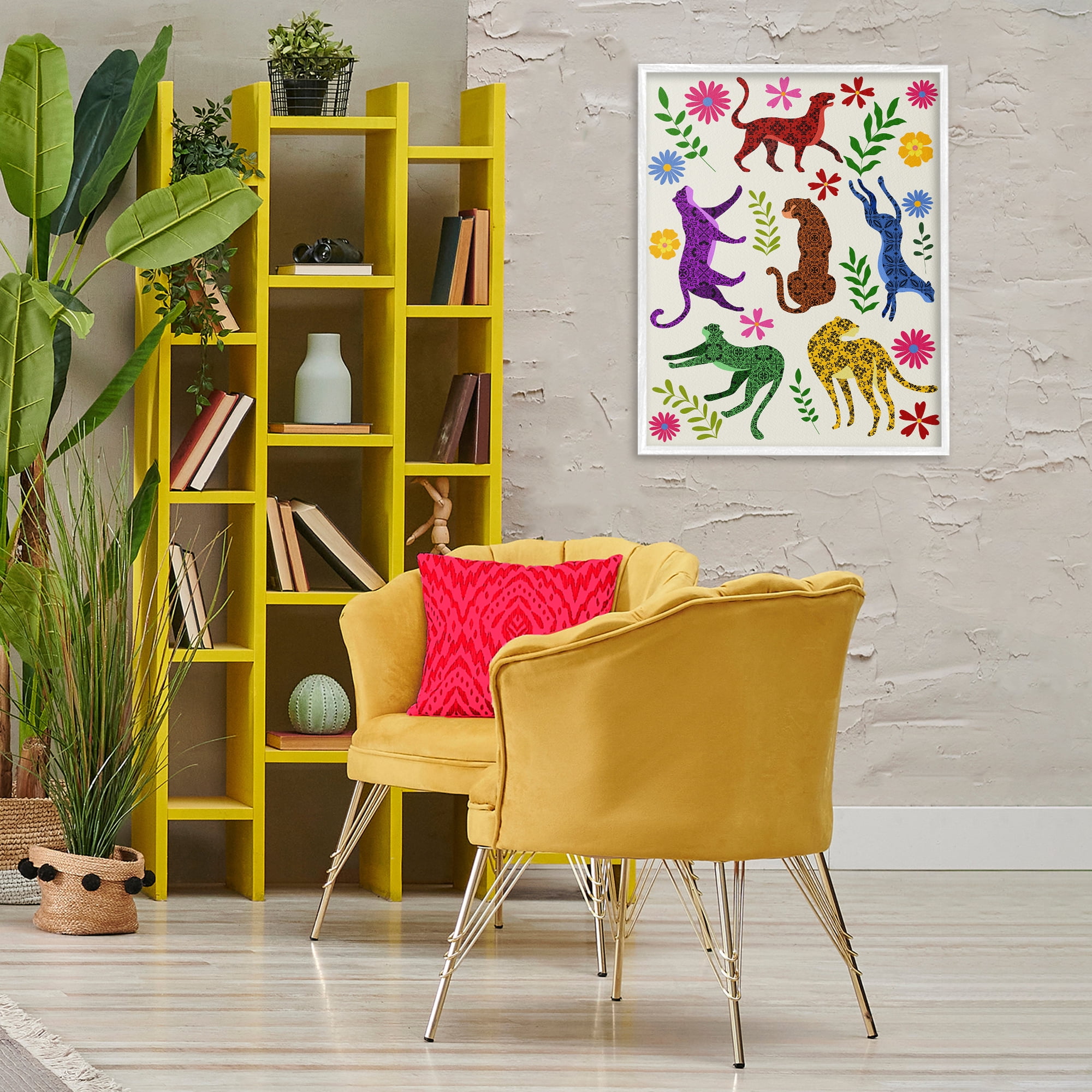 Stupell Industries Mosaic Pattern Leopards Animals & Insects Painting White Framed Art Print Wall Art, 24 x 30