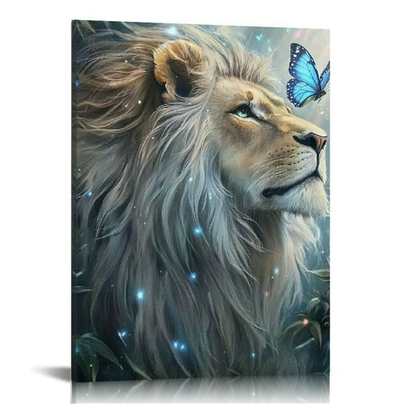 Creowell Lion Butterfly Fantasy Art Canvas Wall Decor for Home 12x16in