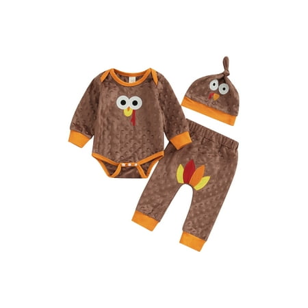 

aturustex Baby Boy Girl Romper Suit Embroidered Long Sleeve Crew Neck Jumpsuit + High Waist Pants + Beanie Hat