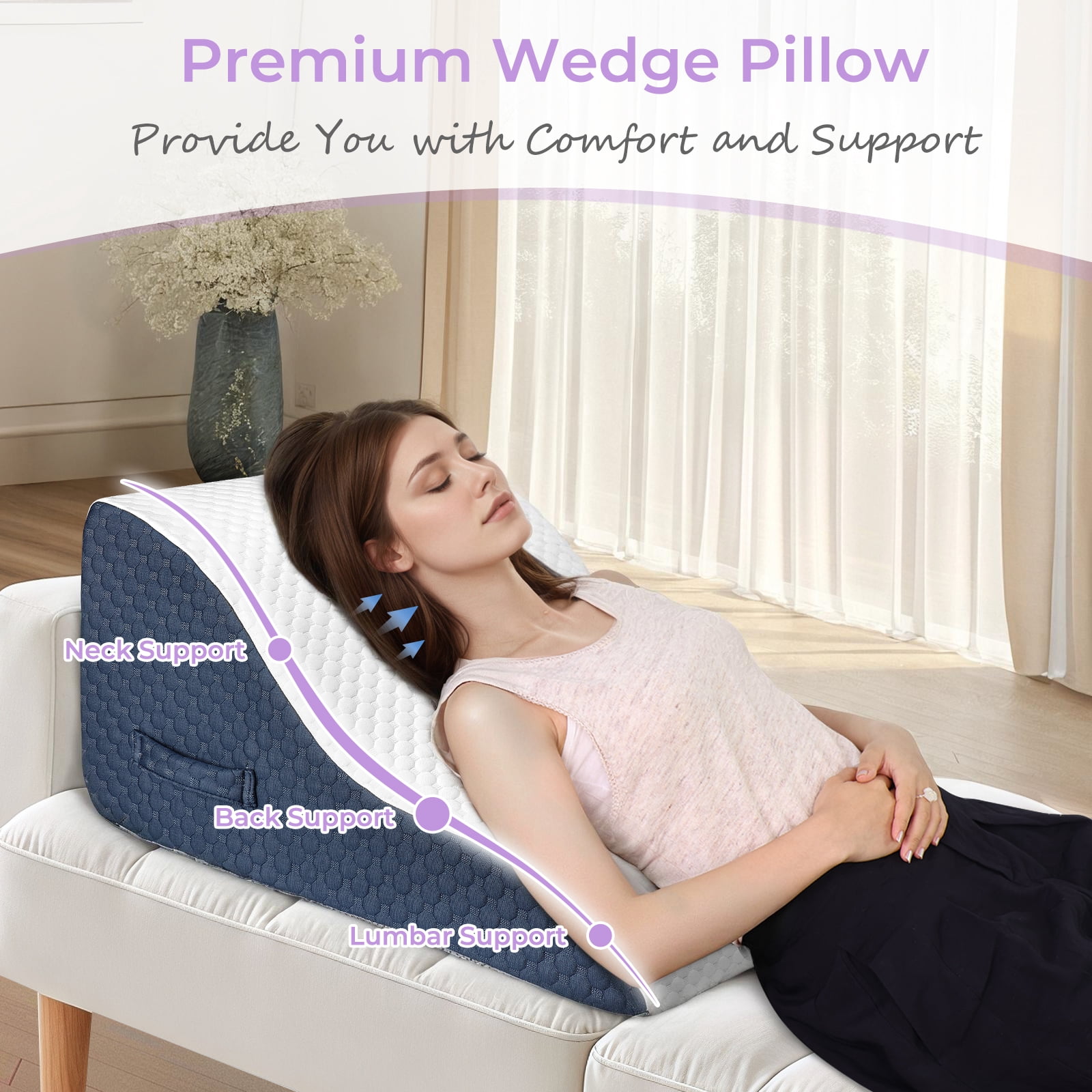 Orthopedic Bed Wedge Pillows, Soft Foam Triangle Pillow 12&24 Inches Height for Acid Reflux Relief, After Surgery, Ergonomic Incline Reading Pillow for Sleeping, Back Leg Pain Relief