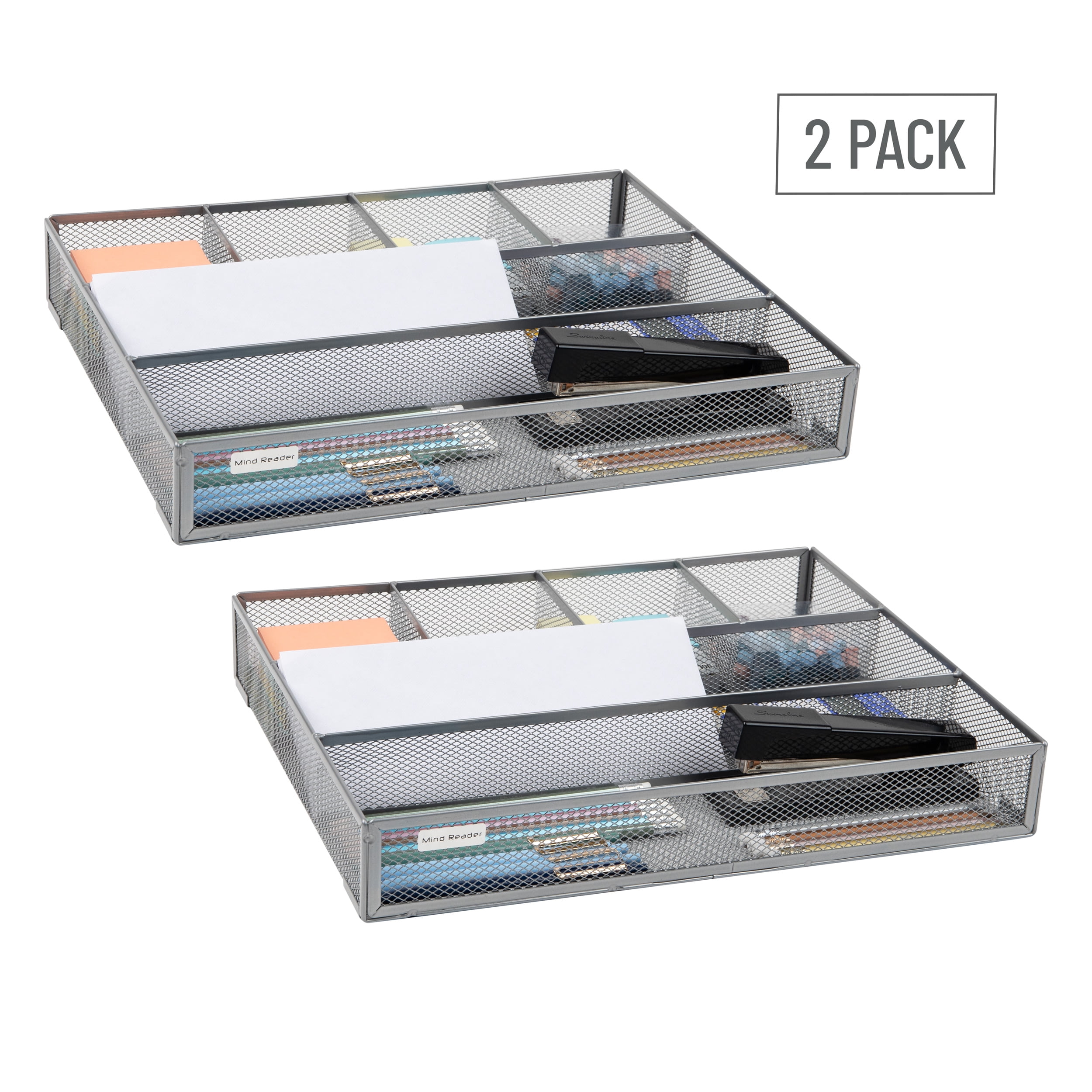 Mind Reader Drawer Organizer, Utensil Organizer, Office, Kitchen, Metal, Set of 2, Black