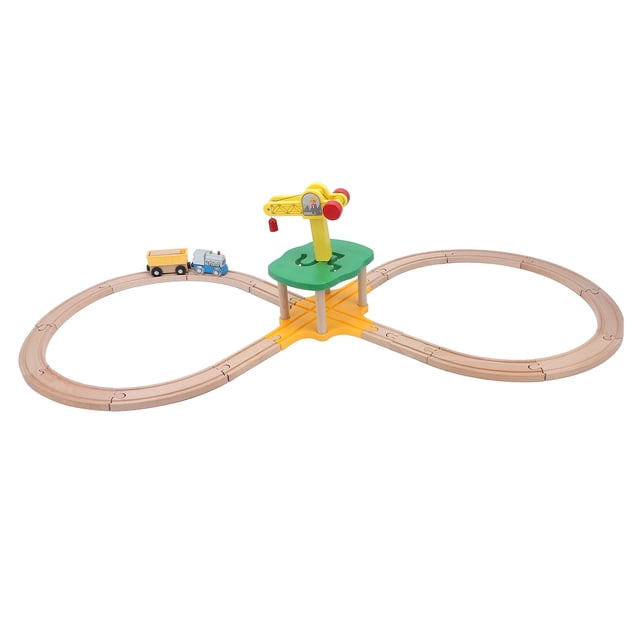Pack Tower Crane Wooden Track Set with Straight Curved Tracks Building Blocks Wooden Railway Set Expansion Pack