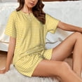 thumbnail image 4 of Balery Yellow Gingham Conjunto de Pijama para Mujer con Estampado, Dos Piezas de Manga Corta y Shorts, Ropa de Dormir Suave con Cuello Redondo y Bolsillos-Large, 4 of 6