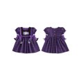 thumbnail image 2 of RUINIXCW Toddler Baby Girl Halloween Dress Outfit Little Baby Girl Summer Fall Plaid Dress Funny Ghost Pumpkin Bows Casual Short Sleeve A Line Dress, 2 of 9