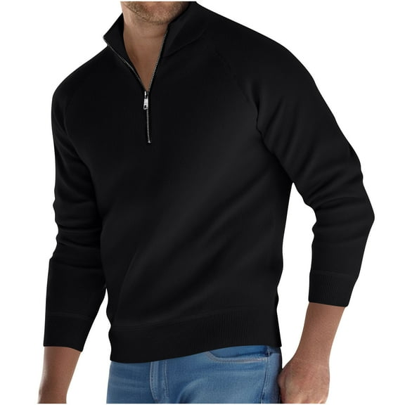 ZCFZJW Men's Quarter Zip Up Sweaters Slim Fit Lightweight Mock Neck Pullover Casual Long Sleeve Basic Solid Color Polo Sweaters Black XXL