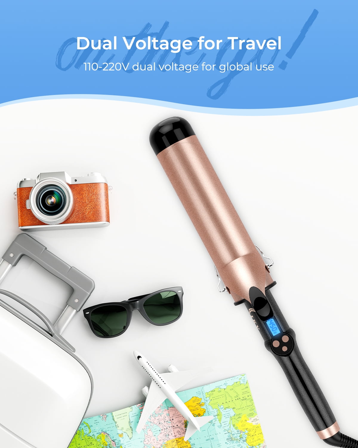2 inch Curling Iron for Long Hair，Extra Large Barrel Curling Wand Ceramic Tourmaline, Long Barrel Hair Curler Dual Voltege