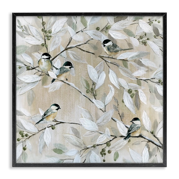 Stupell Industries Traditional Chickadee Birds on Branches Black Framed Giclee Art, 12 x 12, by Carol Robinson