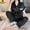 Black, variant on NTACZA Pajamas Satin Top and Long Pants Silky Sleepwear Sets Notch Collar Lace Trim Button up Patchwork Loungewear Blue M