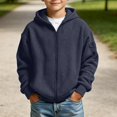 thumbnail image 2 of DJDLJWCJ Boys Zip Up Hooded Sweatshirts Waffle Knit Solid Color Hoodies for Boys Full Zipper Sweatshirt with Pocket Navy Size 7, 2 of 9