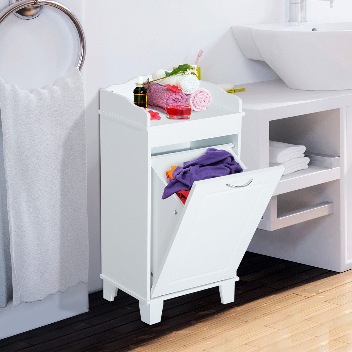 HomCom Modern Country Free Standing Laundry Hamper, White