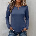 thumbnail image 6 of Women's Tops Long Sleeve Summer Plus Size Solid Round Neck Casual Blouse Top, 6 of 8