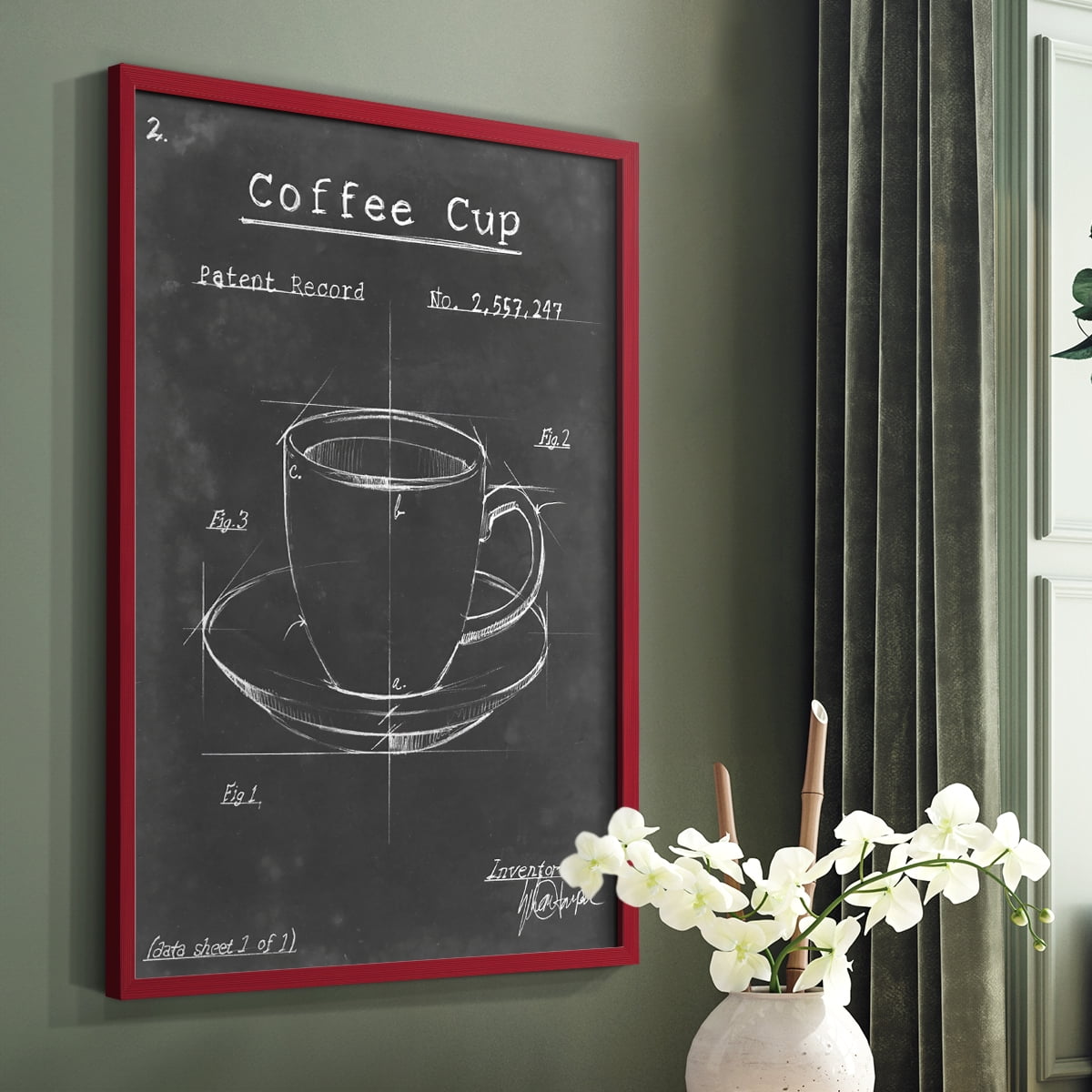 Morning Routine II Framed Print in Red Solid Wood Framed Print No Nail Hanging