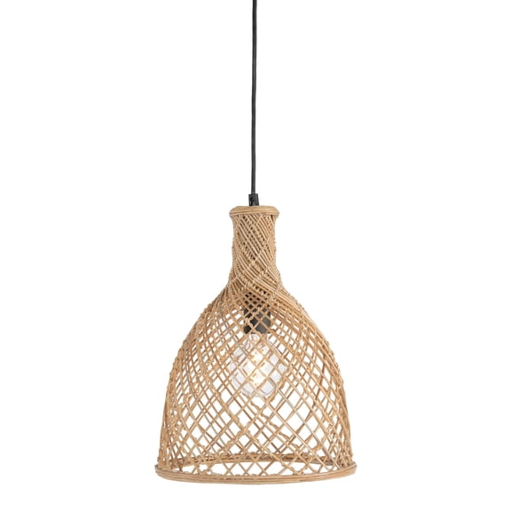 Kouboo Adjustable Height Incandescent Natural Bottle Pendant Lights Open Weave
