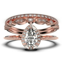 Art deco 2.00 Carat Vintage Pear Cut Diamond Moissanite Engagement Ring Set, Wedding Ring in 10k Solid White Gold, Gift For Her Promise Ring Trio set