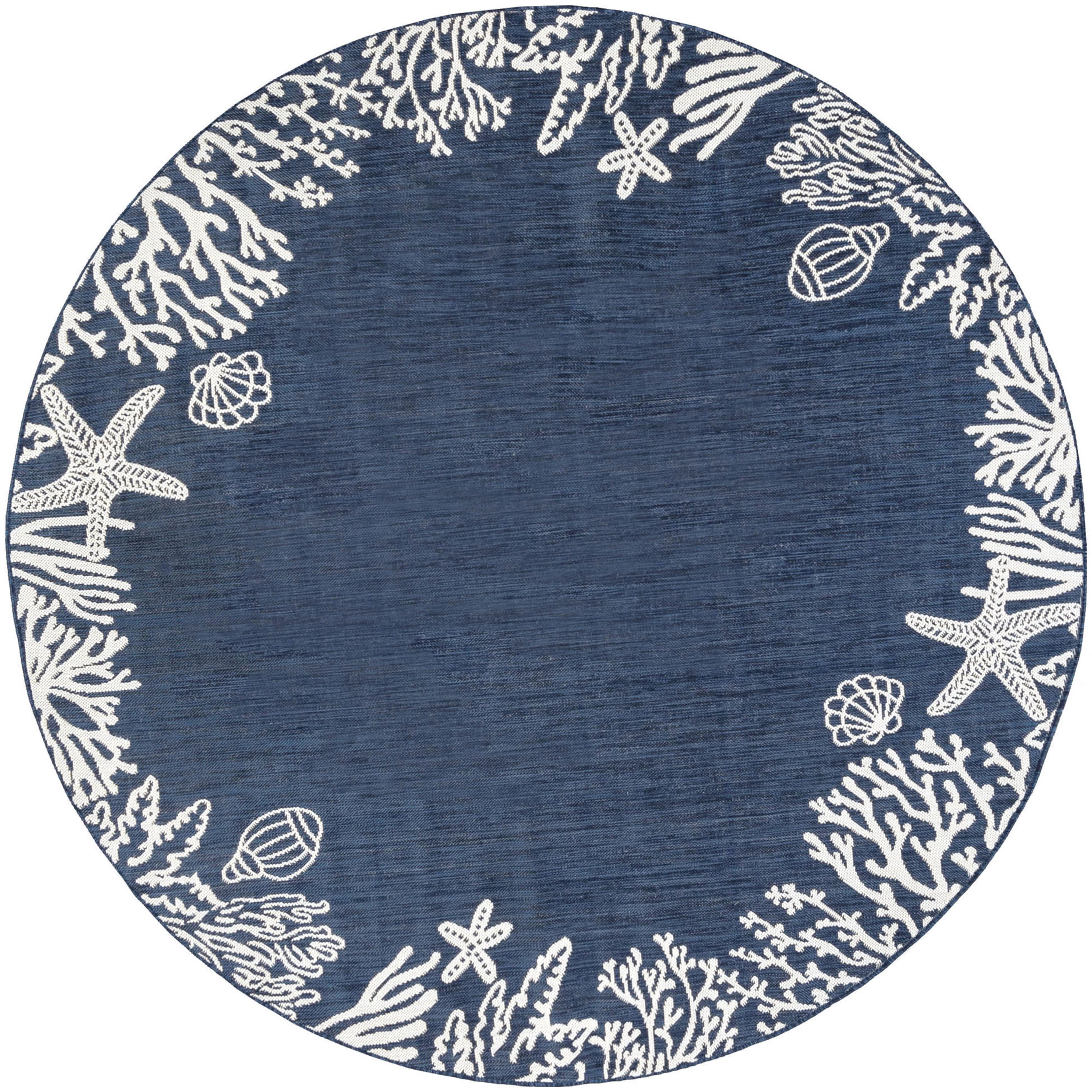6ft Round Water Resistant, Indoor Outdoor Rugs for Patios, Front Door Entry, Entryway, Deck, Porch, Balcony | Outside Area Rug for Patio | Navy, Coastal | Size: 5'3'' Round